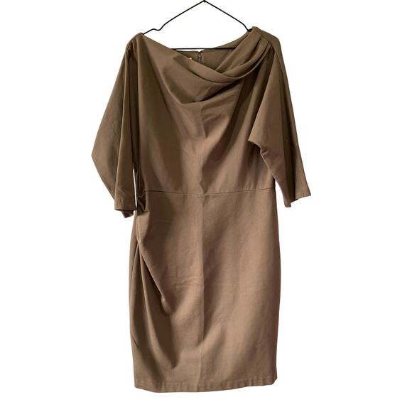 Suzi Chin for Maggy Boutique Drape Neck 3/4 Sleeve Sheath Dress Sz 16 - Picture 1 of 6